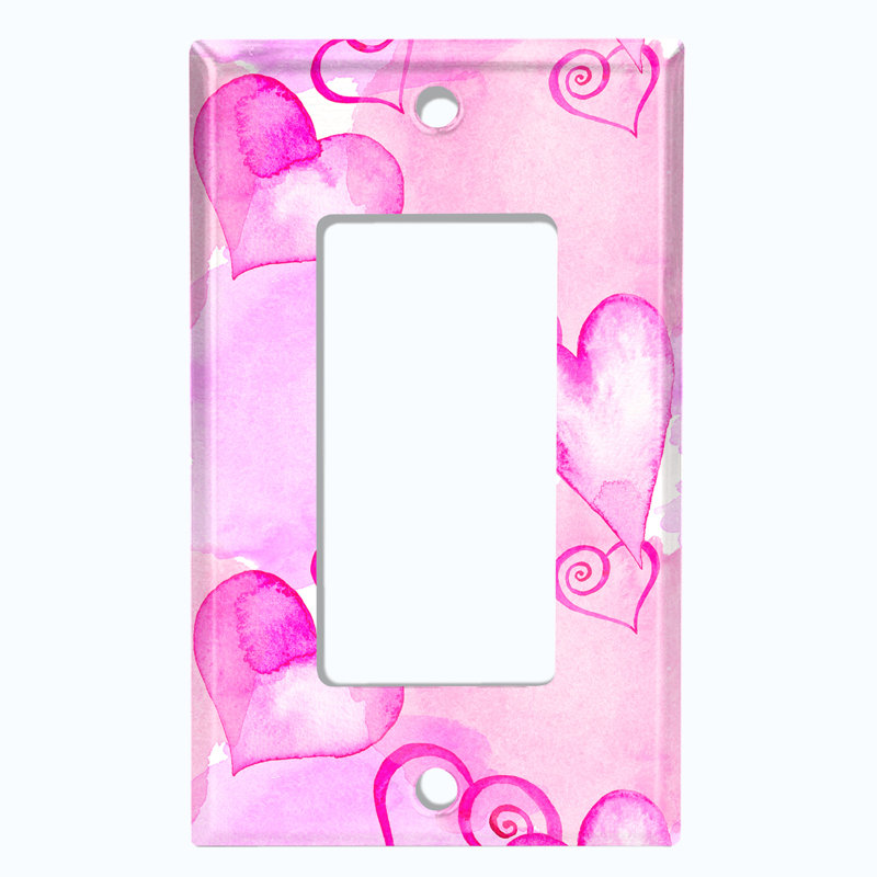 Metal Light Switch Plate Outlet Cover (Pink Cute Bubble Gum Hearts - Single Toggle)