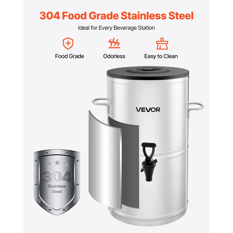 Distributeur de thé glacé, distributeur de boisson en acier inoxydable 304 de 4 gallons / 15 L avec robinet et poignée, convient aux boissons chaudes et froides, au thé glacé et à l'eau dans les cafés et les restaurants
