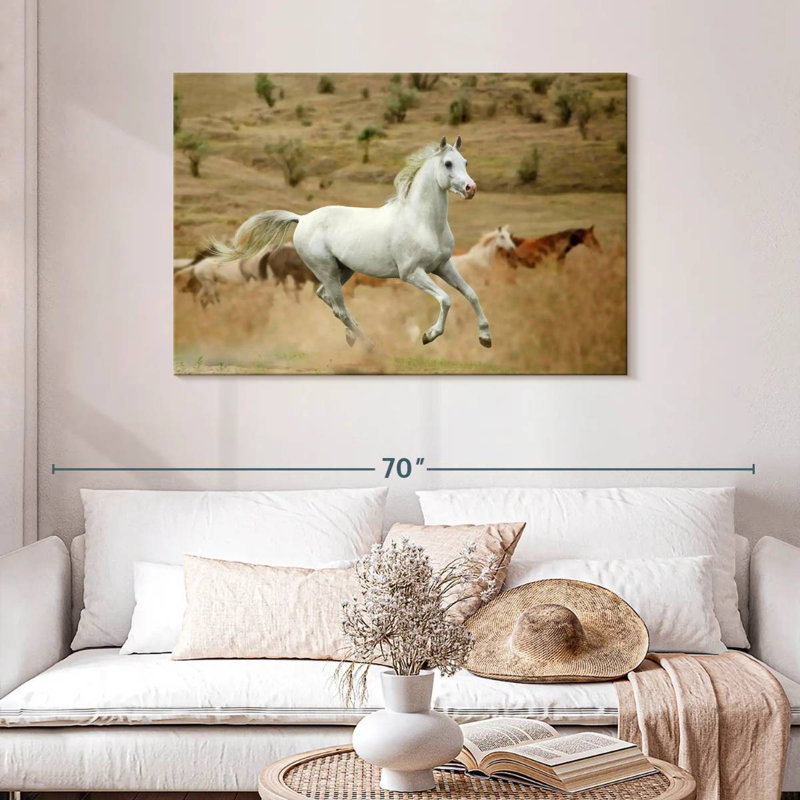 Prized White Stallion, 30" H x 45" W