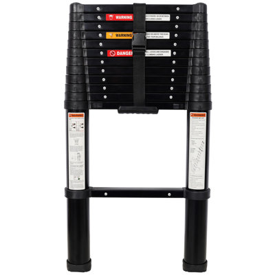 Échelle télescopique en aluminium 12,5 pi avec pieds antidérapants, échelle de sécurité portative à extension lente pour le travail domestique et extérieur, capacité de 330 lb, noir