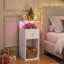 Narrow Bedside Table with 1 Drawer & Open Shelves, White Slim Bedside Cabinet with LED Light & UK Charging Station 2AC/2USB, 4-Layer Wooden Side Table for Sofa Bed Side Bedroom Living Room, UK Plug