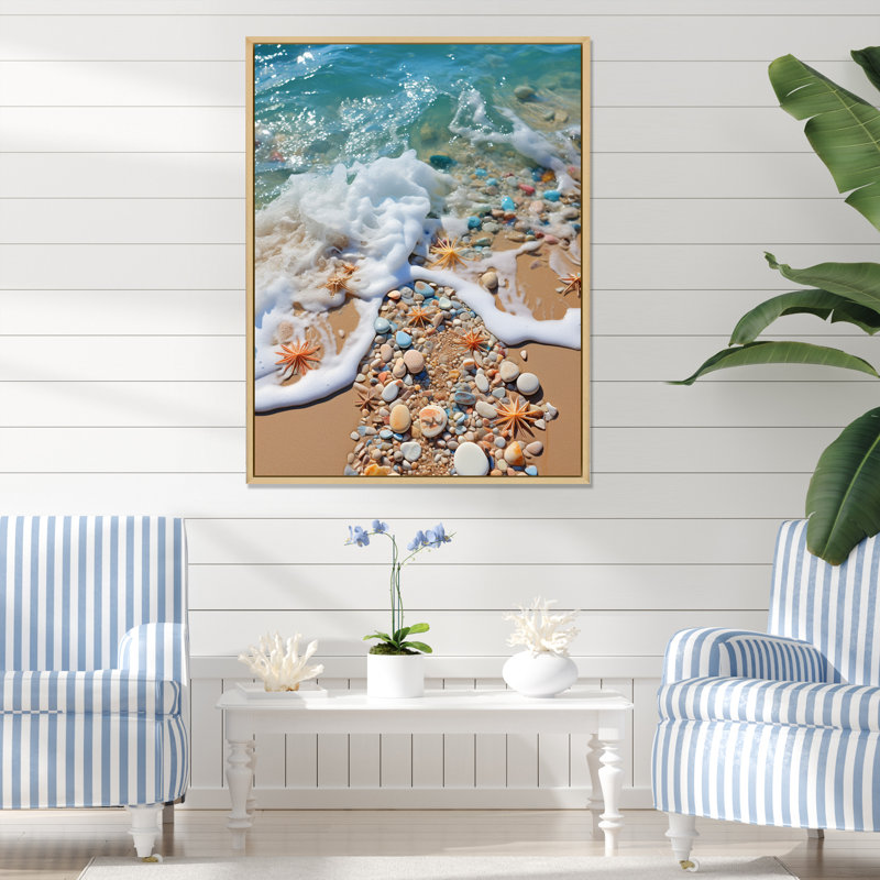 Xhuliana Turquoise Beach Seashell II, H 32 po x l 24 po x P 1 po, Cadre naturel flottant