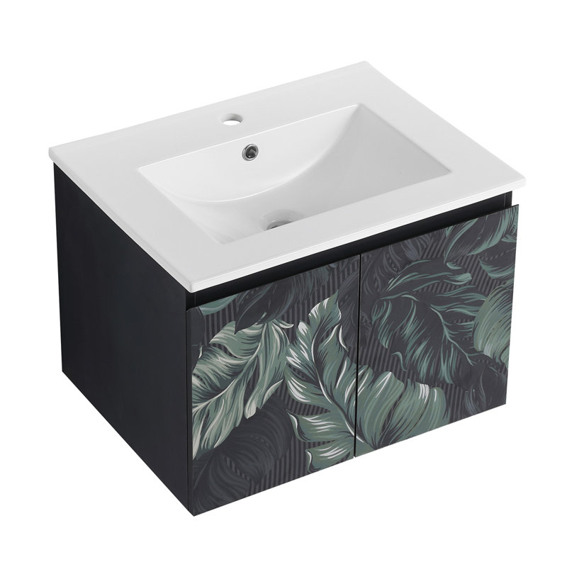 Meuble-lavabo flottant mural avec lavabo en céramique