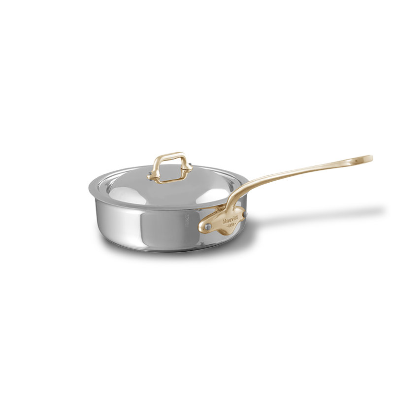 Mauviel M'COOK B 5-Ply Saute Pan With Lid, Brass Handle, 3.2-Qt