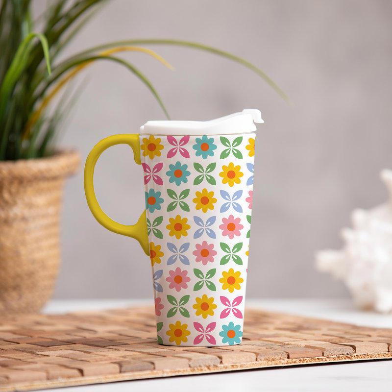 Floral Polka Dots Ceramic Perfect Cup, 17oz, Gift Box