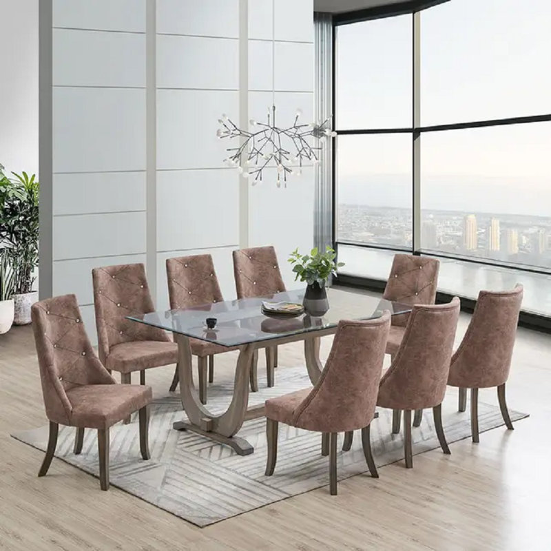 Dark Brown Tufted Faux Leather Parsons Side Chair Set