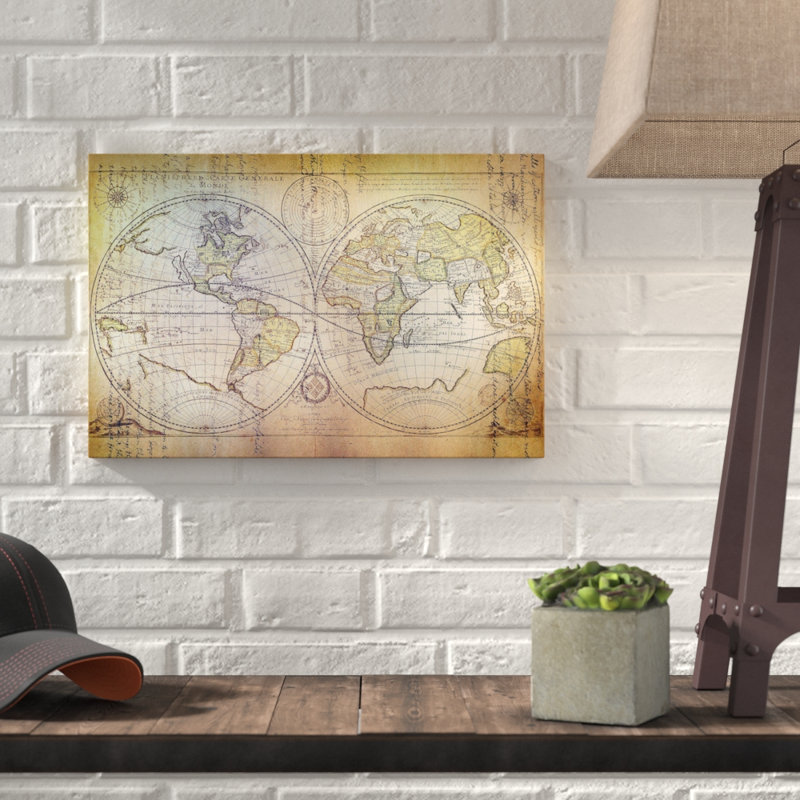 « planisphere carte », impression sur toile tendue, H 12 po x l 18 po x P 1,5 po