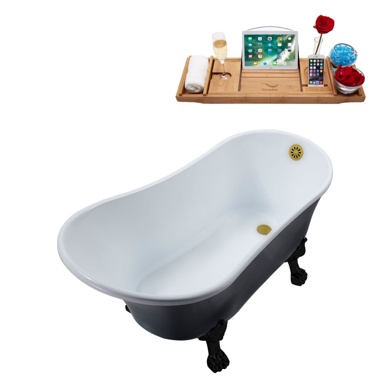 1399.5mm x 680.7mm Soaking Acrylic Bathtub, Matte Black, Brushed Gold