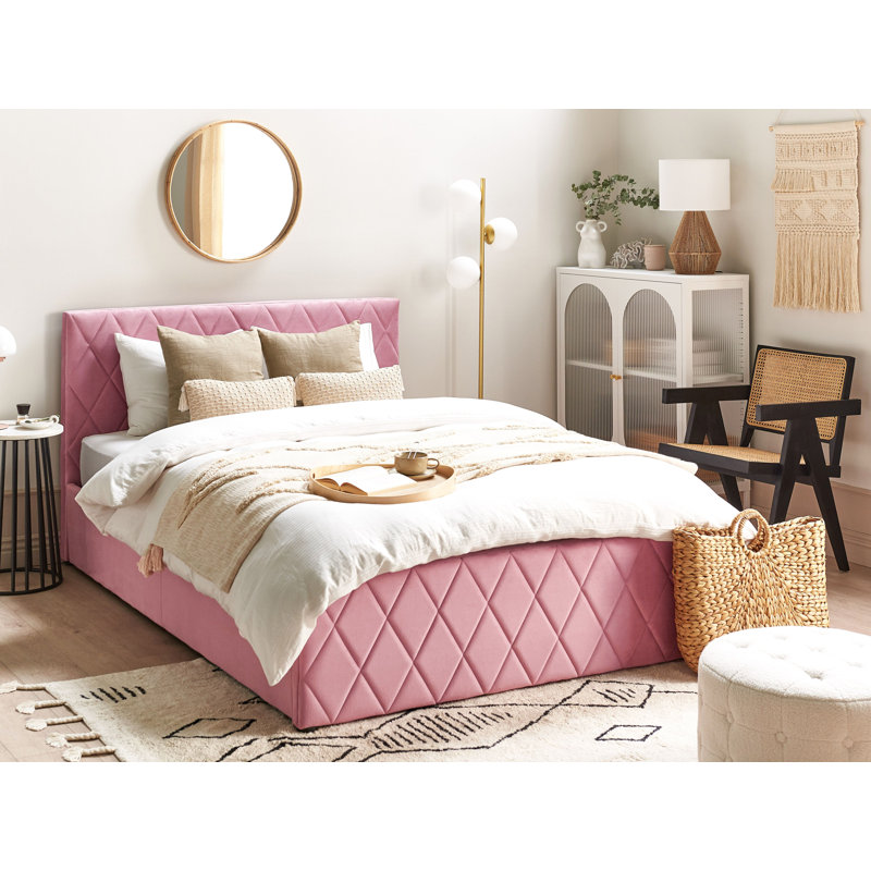 Skien Upholstered Bed, European Double (140 x 200cm), Pink
