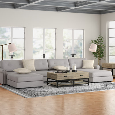 Mosely Upholstered 166 " Linen U-Shaped Sectional
