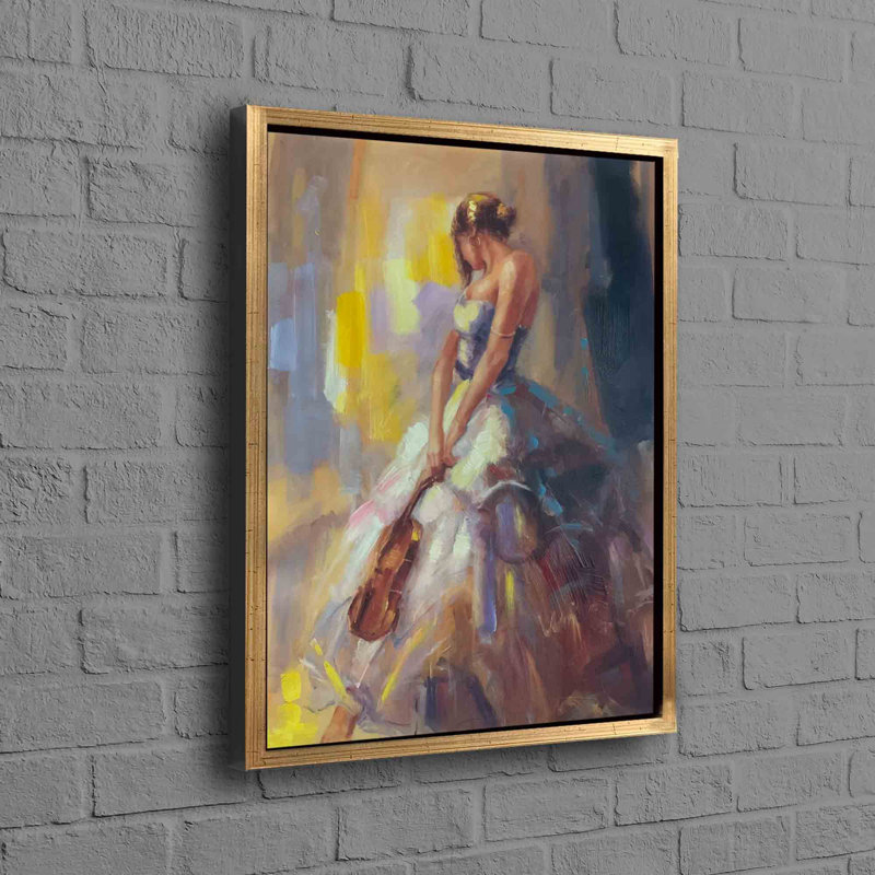 Large Canvas Wall Art Featuring a Woman With a Violin Perfect as a Gift for Any Violinist, 25 cm H x 35 cm W, Gold