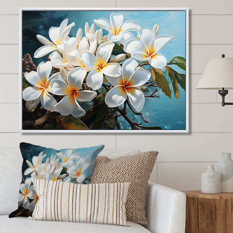 Fleurs de Plumeria méticuleusement rendues blanches P Dba522B1 - Art mural Plumeria, H 34 po x l 44 po x P 1,5 po