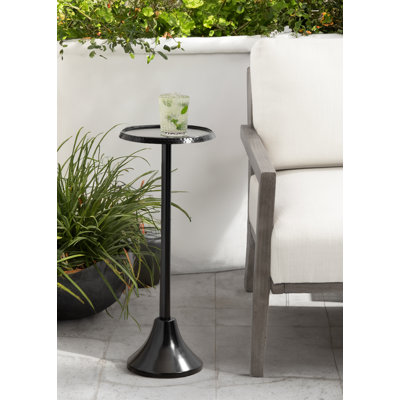 Round Hammered Metal Drink Table for Outdoor Patio Table