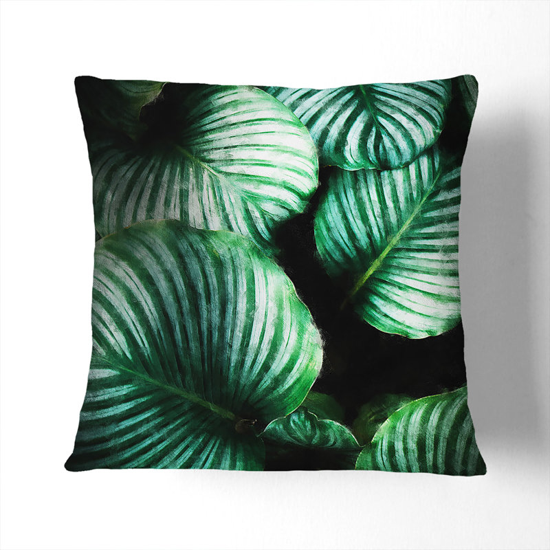 Gathered Plant Leaves Painting Cushion with Filling, 55cm H x 55cm W x 20cm D, Stone