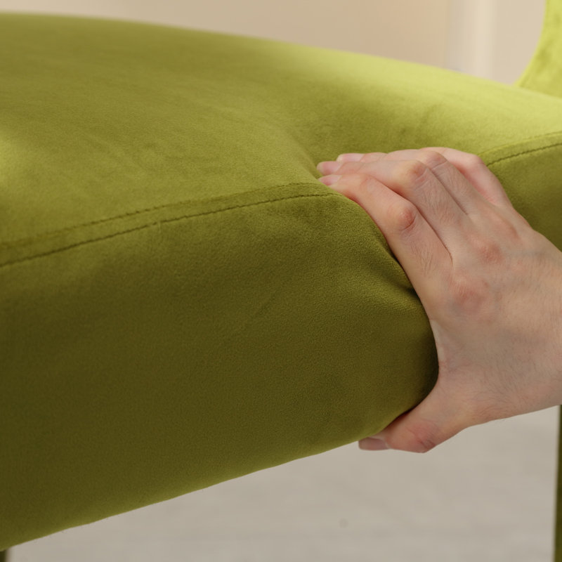 Green Velvet Upholstered Arm Dining Chairs with Wood Legs, Set of 4