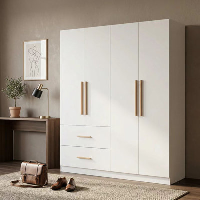 63" Wide White Wooden Wardrobe with 2 Drawers