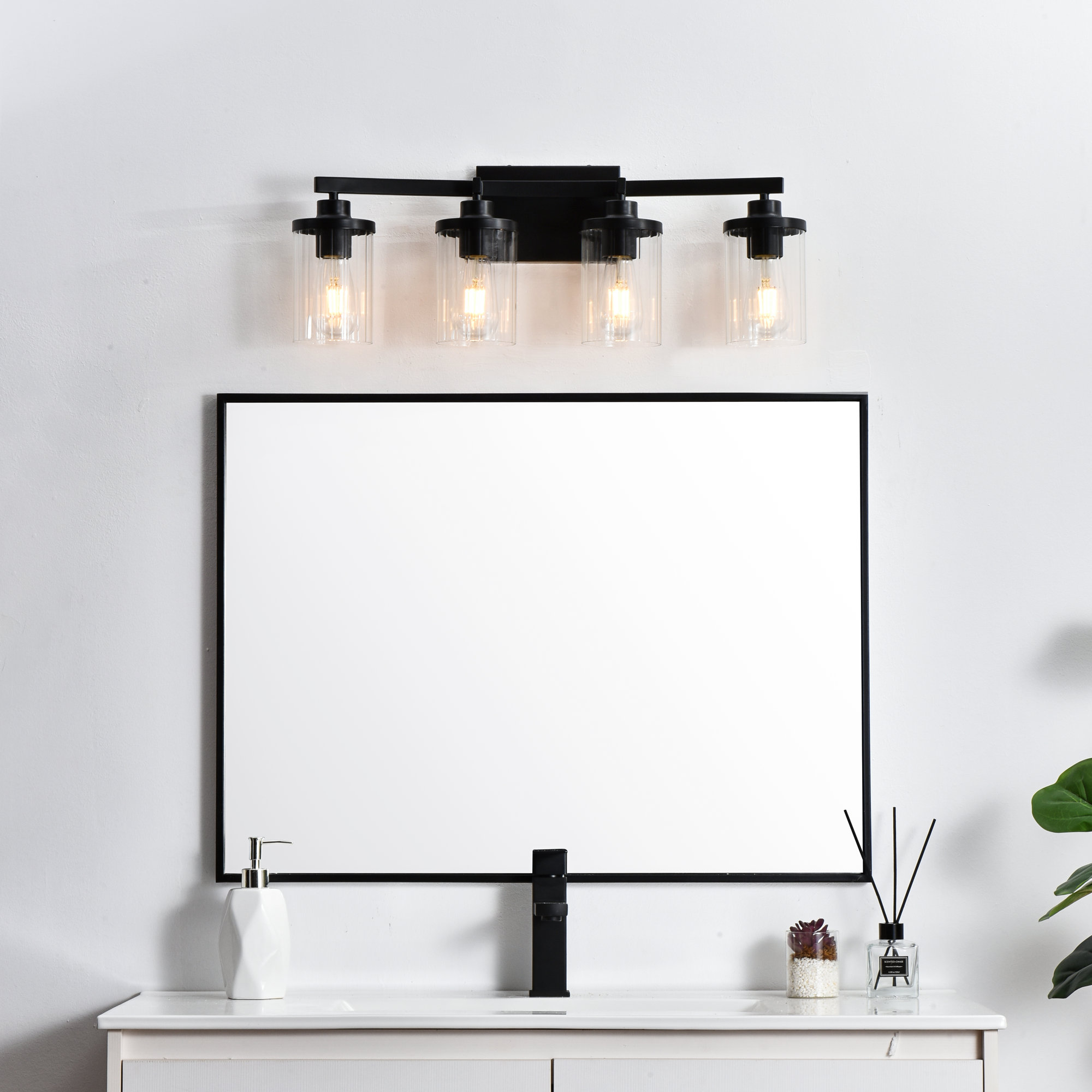 Dariela Dimmable Vanity Light, Black, 10" H x 25" W x 25" D, 4 Lights
