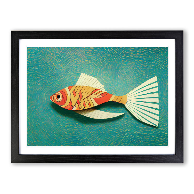 XH1022-7259X Quirky Fish - Single Picture Frame Print, 46cm H x 64cm W x 2cm D, Black Framed