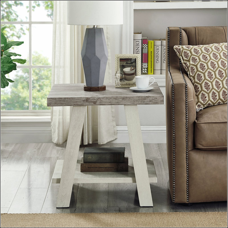 Rectangular Coffee Table with Solid + Manufactured Wood Table Topand Shelf, Gray
