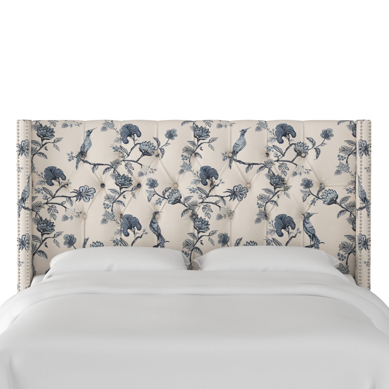 Upholstered Wingback Bed, Queen, Shaana Indigo