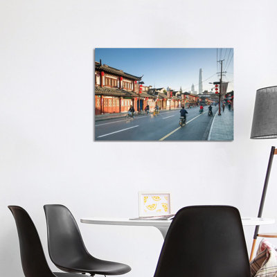 Old Town Of Shanghai With Shanghai Tower In The Background, China by Jan Becke - Wrapped Canvas Print