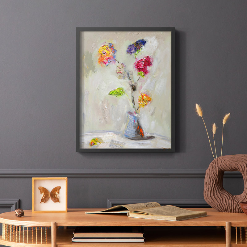 Imprimé floral néoplitanien - bois massif, H 10 po x l 8 po, Noir