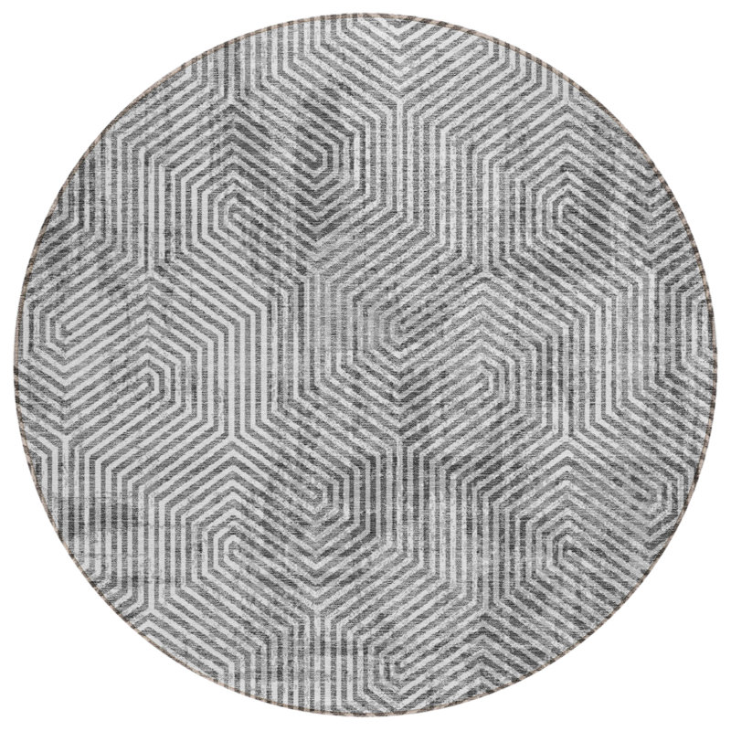 Maliana Washable Geometric Indoor / Outdoor Rug, Round 8'