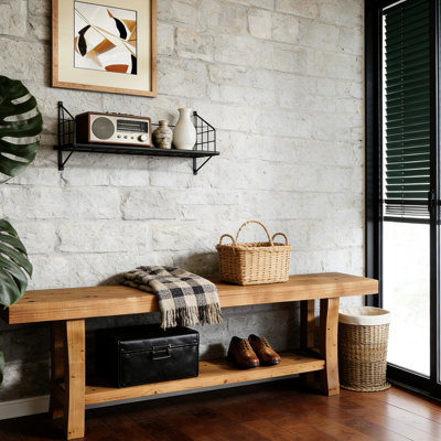 Siège de salle à manger, banc de vestibule, banc de lit - Bois massif naturel à double usage avec rangement ouvert, largeur de 13,67 po, style, fin de construction de 20 minutes pour l'extrémité de la chambre à coucher, hauteur de 17,22 po, espace de rangement, design