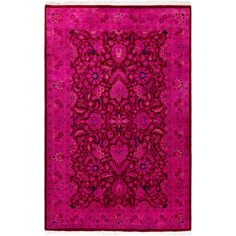 Overdyed One-of-a-Kind Rectangle 4' X 6'2" Hand Knotted Area Rug