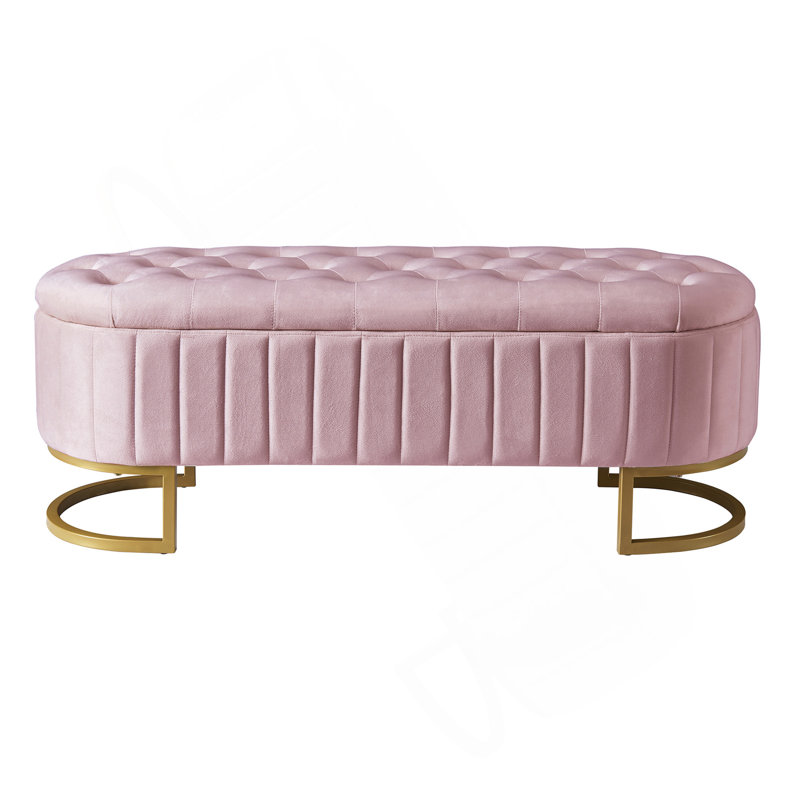 Elegant Upholstered Velvet Storage Ottoman With Button-Tufted,Storage Bench With Metal Legs For Bedroom,Living Room,Fully Assembled Except Legs