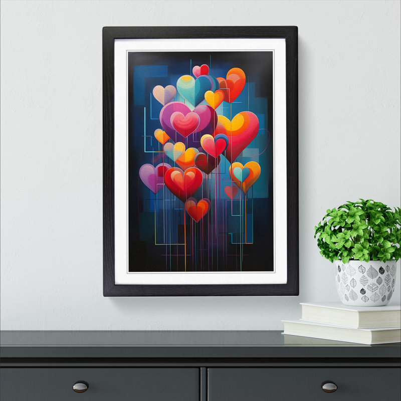 Love Heart Modern - Single Picture Frame Print on Wood, 34cm H x 25cm W x 2cm D, Black