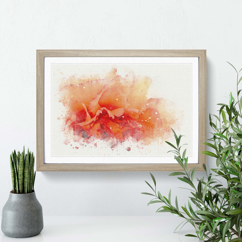 Orange Carnation Flower in Abstract - Picture Frame Graphic Art Print, Oak Framed, 36cm H x 48cm W x 2cm D