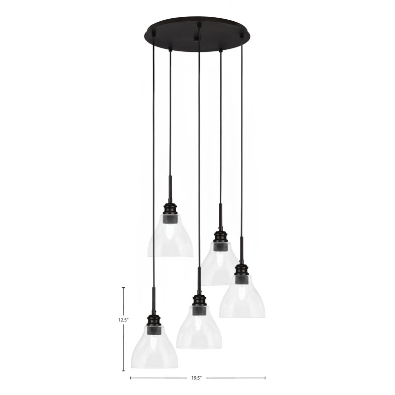 Edge 5 Light Cluster Pendalier Shown With 6.25" Clear Bubble Glass, Espresso