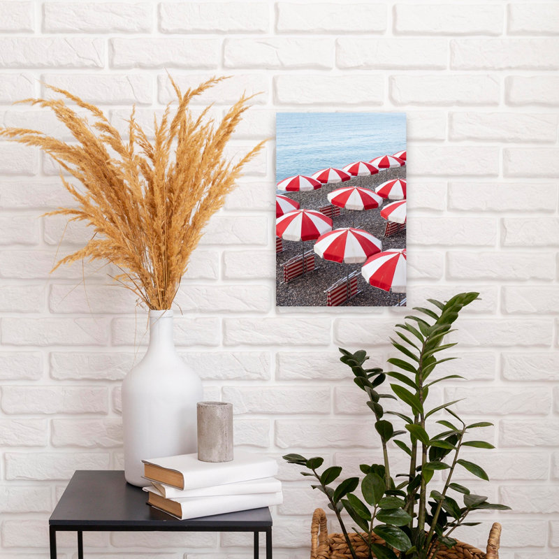 Art mural contemporain plage rayée rouge, H 18 po x l 12 po