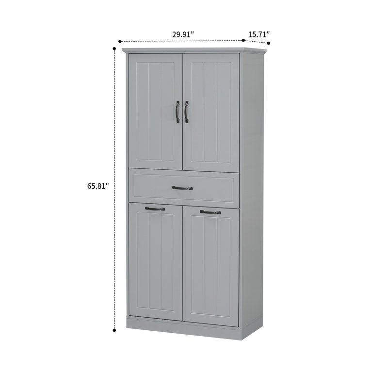 Armoire de salle de bain haute autoportante avec 2 paniers, tiroir et tablette réglable, charnières à fermeture en douceur