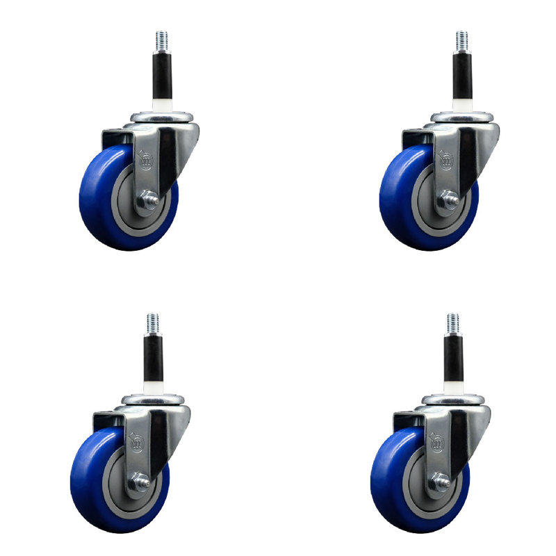 Ensemble de roulettes extensibles 3,5 pouces pivotant 3,5 pouces SS Poly, Bleu