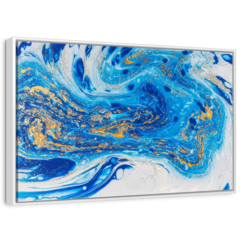 Tourbillons fluides azur, Cadre flottant blanc, 25 po x 17 po