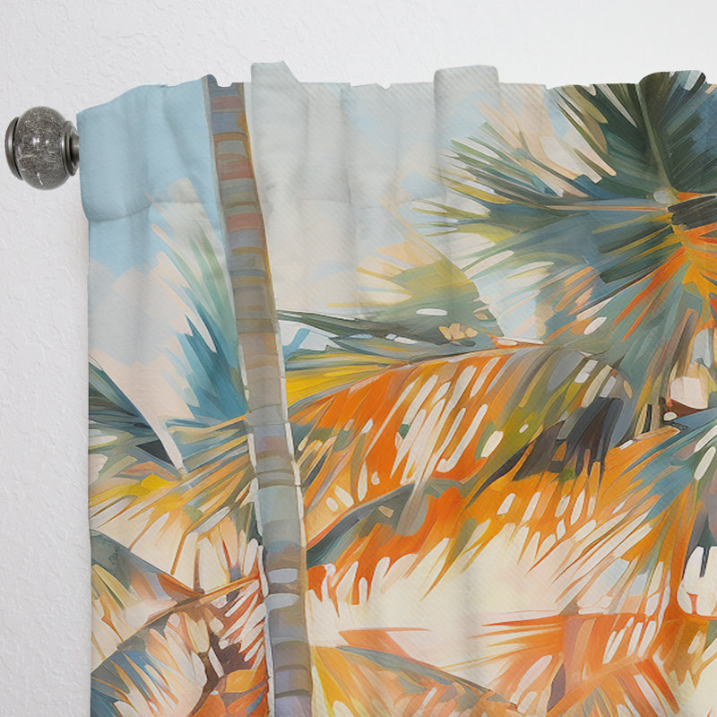 Aliya - Palm Trees Curtain - Room Darkening Floral Curtain - 1 Panels, 52" W x 120" L