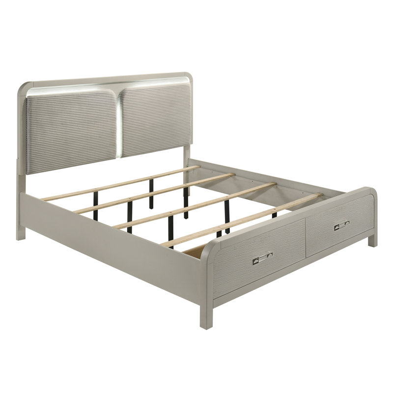 Velora Modern Upholstered Platform Bed with Tufted Headboard and Integrated Footboard Storage Drawers, King