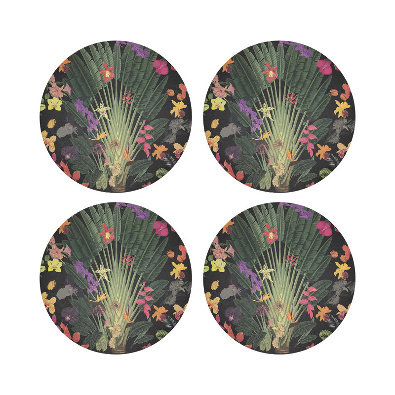 Fantasy Tropical Pebble 16" Vinyl Placemat, Black/Green