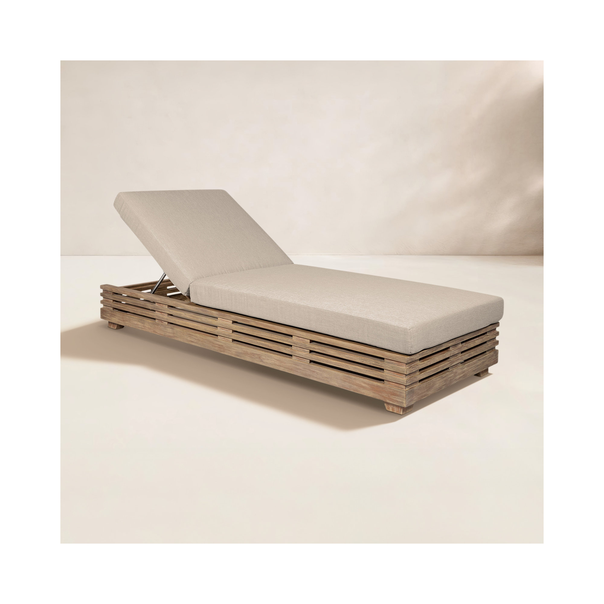 Aerilyn 32'' Outdoor Eucalyptus Chaise Lounge, Taupe Performance