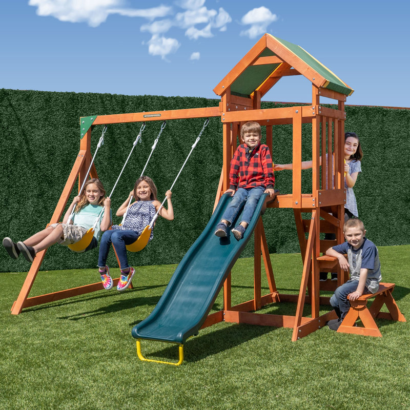 Ensemble de balançoire en bois Sportspower Scottsdale avec garantie à vie sur une glissoire à double paroi de 6 pi