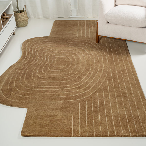 Orren Ellis Retro Bohemian Abstract Striped Handwoven Wool Light Brown ...