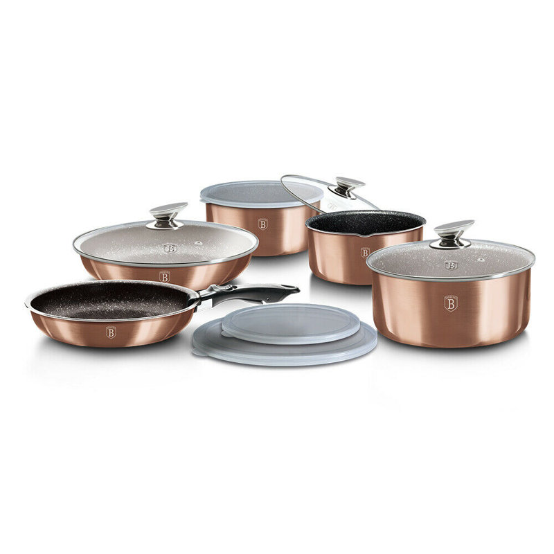 11 - Piece Non-Stick Aluminum Cookware Set, Rose Gold