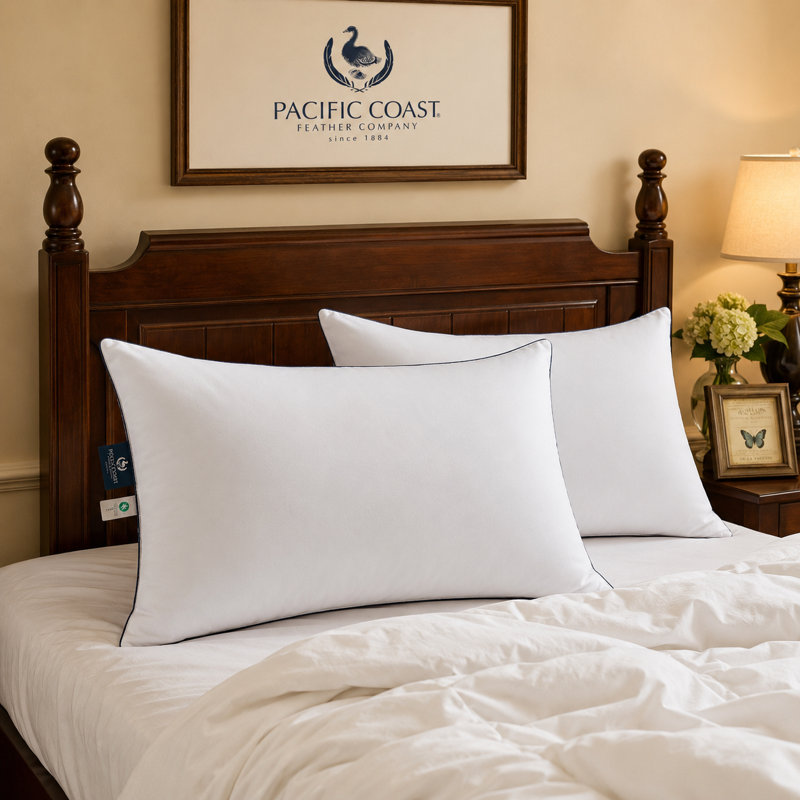 Pacific Coast Bed Pillow, Luxury Hotel Goose Feather and Down Firm Pillow for Sleeping with 100% Cotton Shell, Soft and Supportive