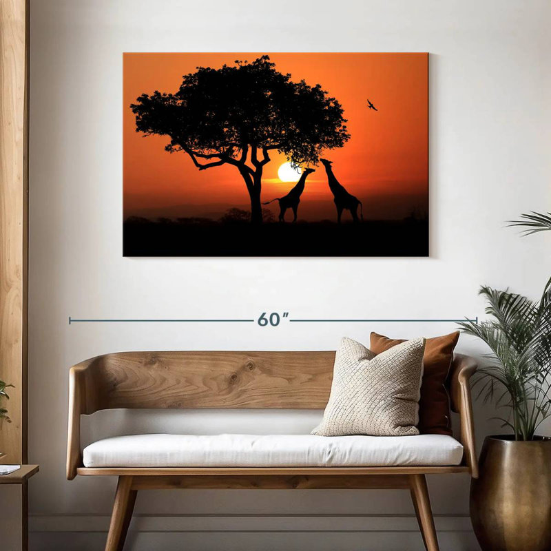 Couple de girafes Brampt au coucher du soleil, H 30 po x l 45 po