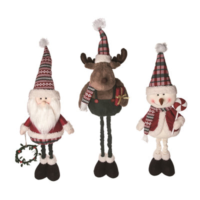  Ensemble de 3 décorations de Noël pelucheuses télescopiques à motif écossais