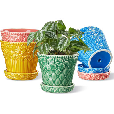 Pots à plantes en céramique, pots à fleurs de 4,9 pouces avec trou de drainage et soucoupe