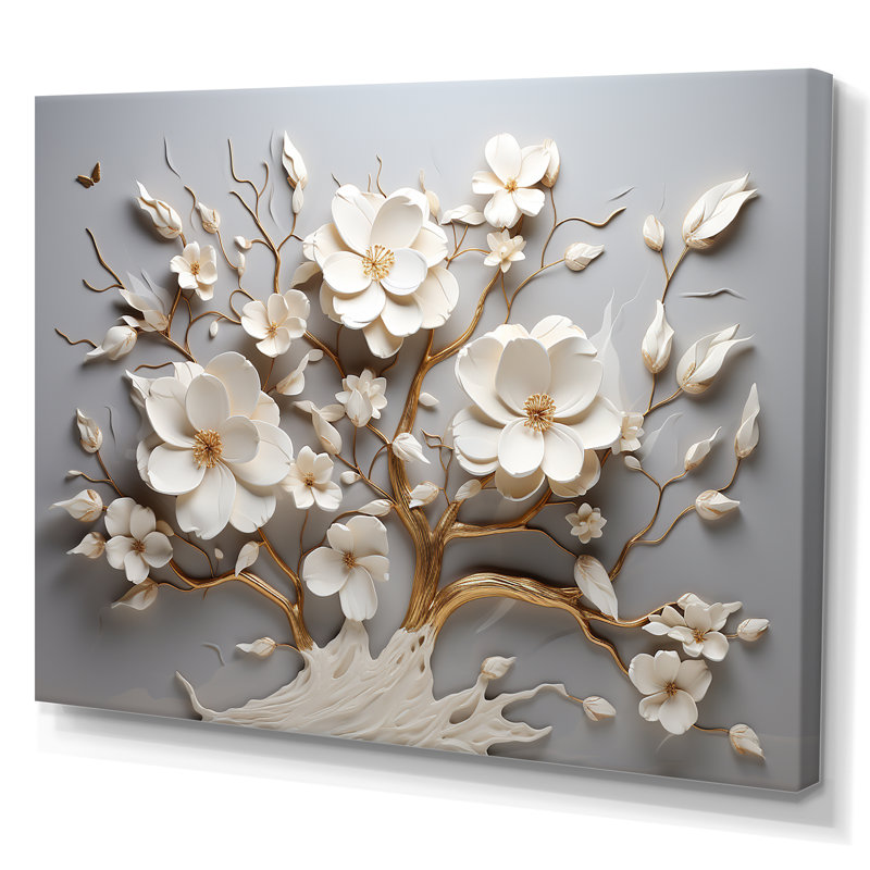 White Orchid Tree Garden Of Branches 10 - Abstract Floral Wall Art for Living Room, 34" H x 44" W x 1.5" D, Wrapped Canvas