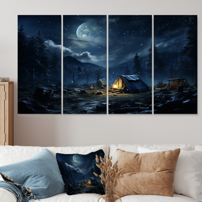 «Starlit Camping In Canada II - Camping Travel», toile d'art 4 pièces